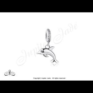 FREE S/H  925 Silver Dolphin dangle bracelet charm - Fits Pandora